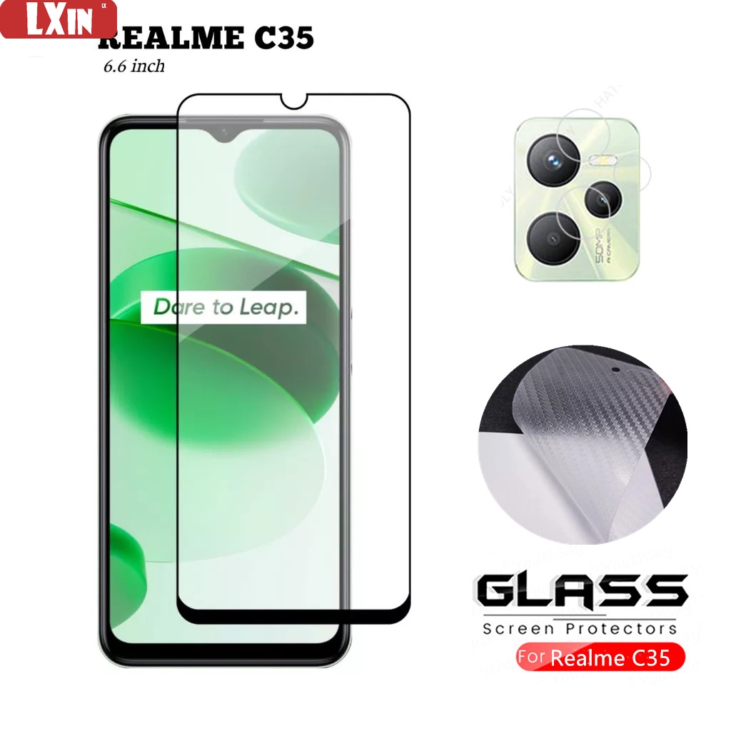 3-in-1 Tempered Glass Pelindung Lensa Kamera Belakang Realme C35 C31 C11 2021 8i 8 Pro C25Y C21Y C25S C25 C15 C3 C12 C2 7 7I 6i 5 Pro 3