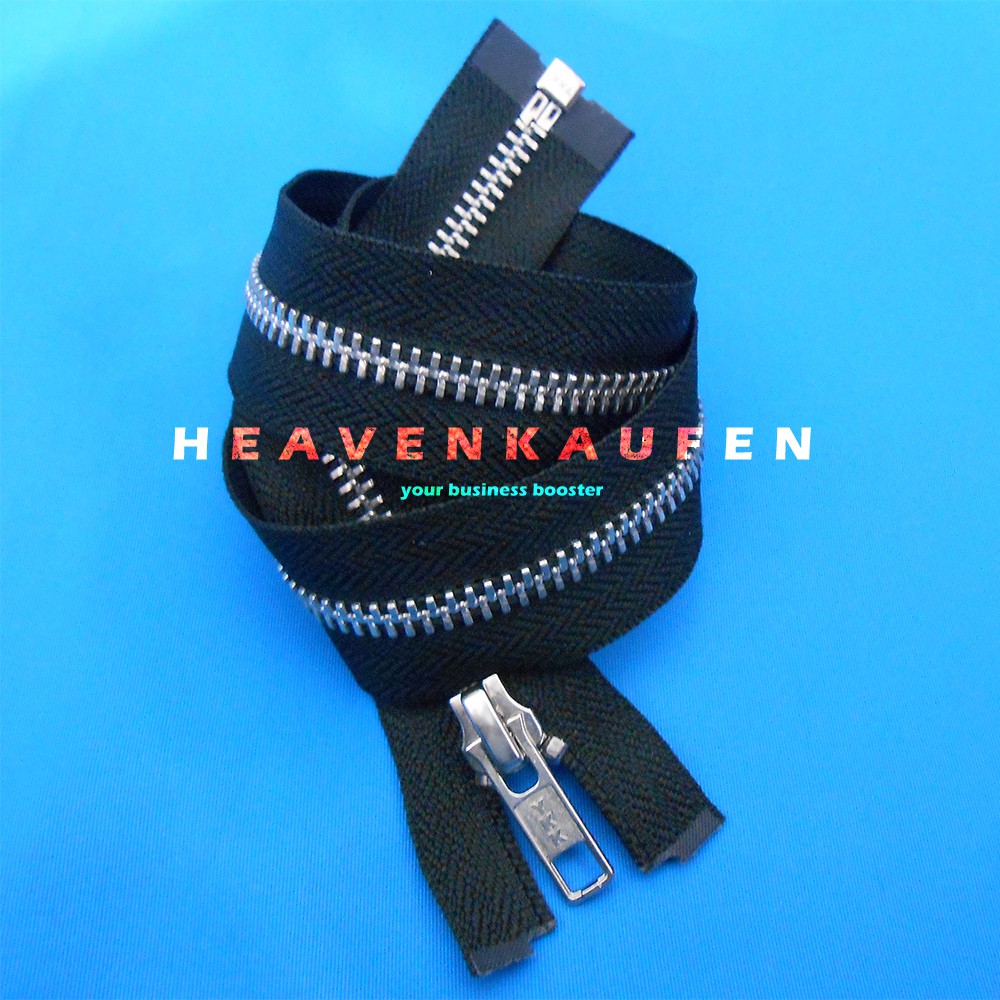 Resleting Zipper Gigi Besi YKK 55 cm Hitam Silver Buka - Lepas / Open - End