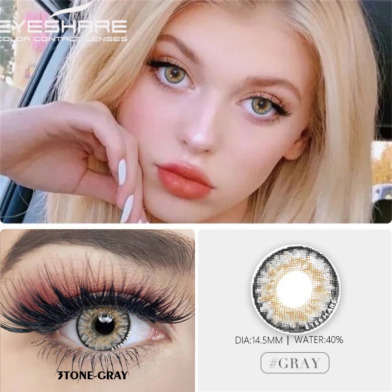 （COD）C28-3TONE Amethyst Sterling-grat Sepasang lensa kontak berwarna, Warna campuran Eropa dan Amerika mata yang besar diameter 14.5MM, kadar air 40% lensa mata cairan lensa kontak soflen mata softlens soflens Ture-sapphire Grey