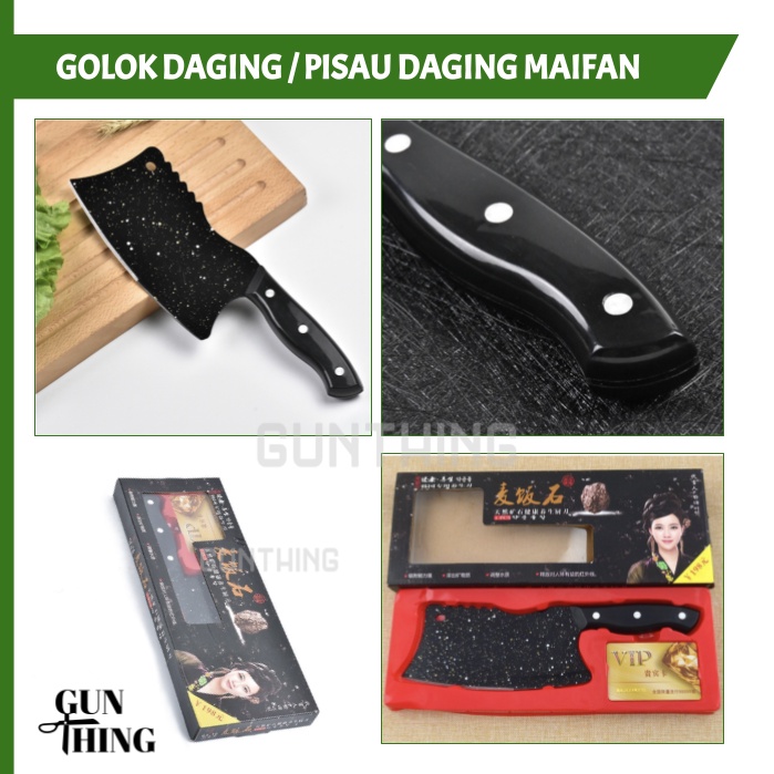 Pisau Daging Maifan / Pisau Daging Hitam Anti Lengket - Batu Maifan / Cleaver Daging, Martabak