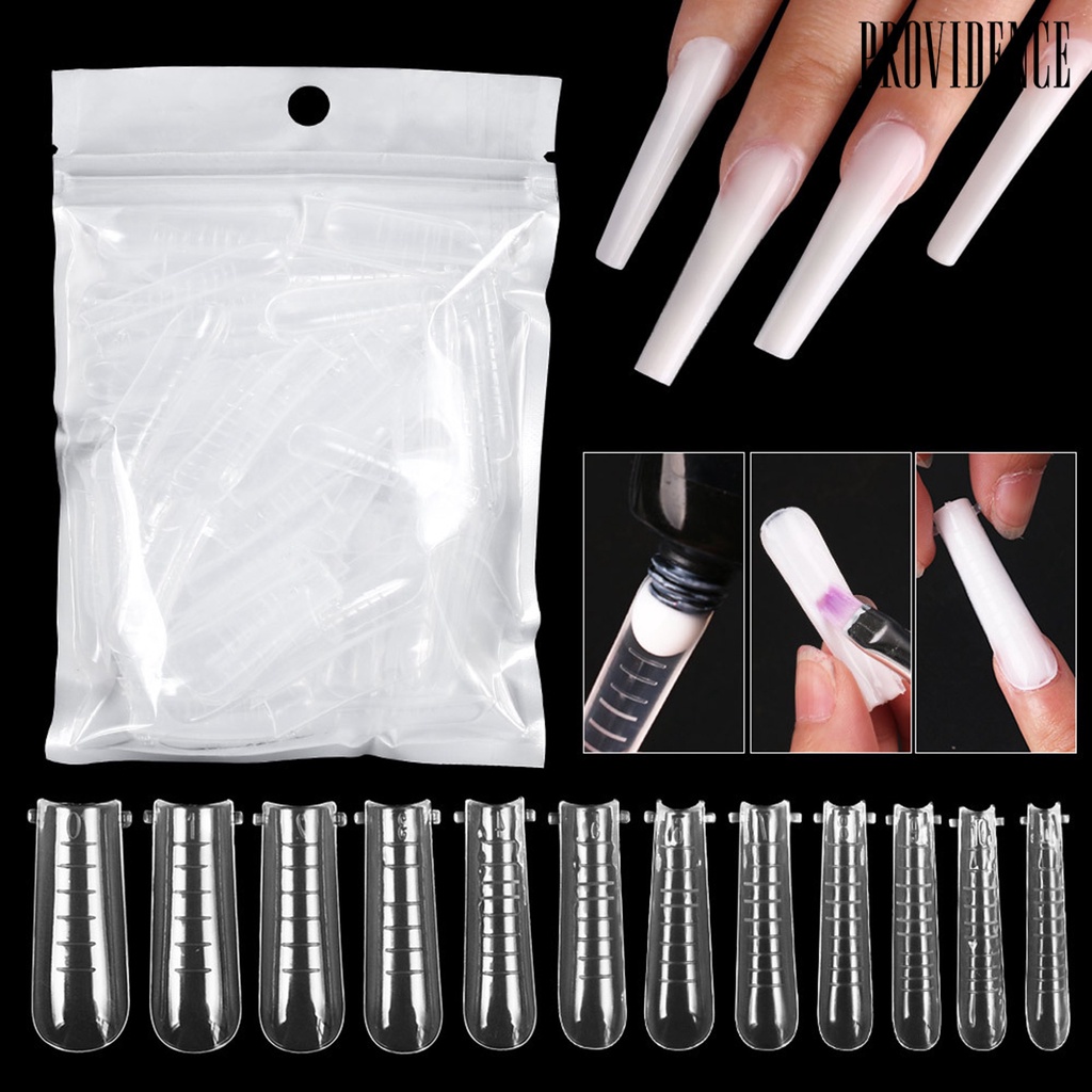 Providence 60Pcs Artificial Nail Tips Graduated Extend Nails Clear Coffin Shape Quick Building Nail Mold Tips for Manicure