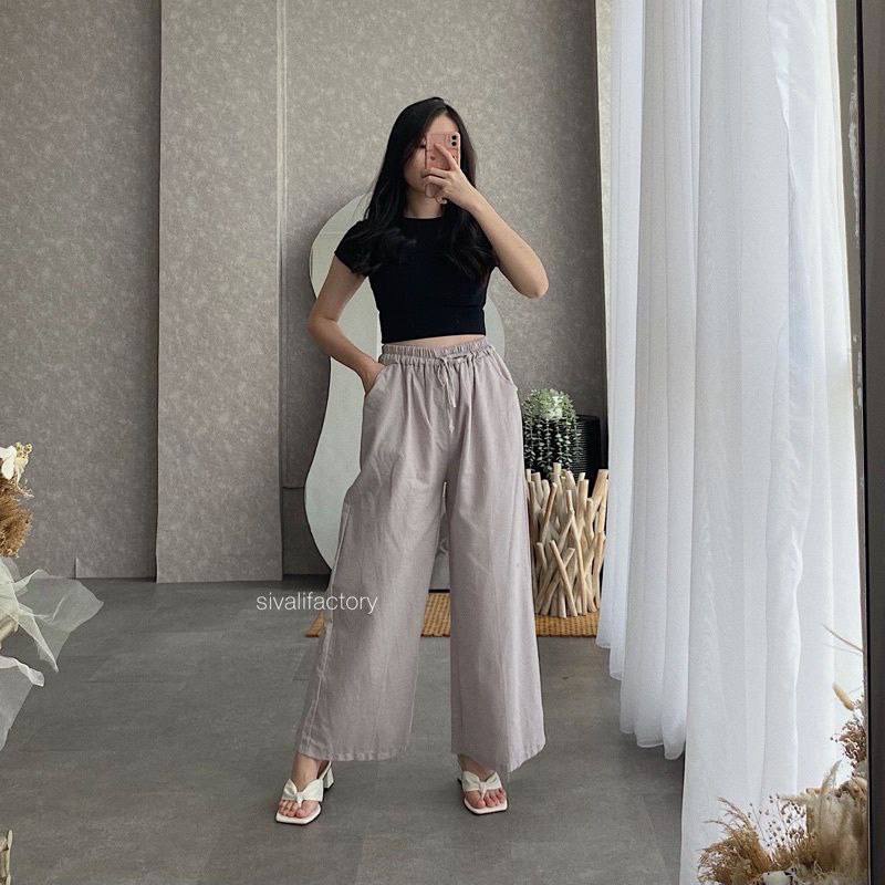 Celana Kulot Pants Wanita Linen Premium Highwaist Cullote Pants