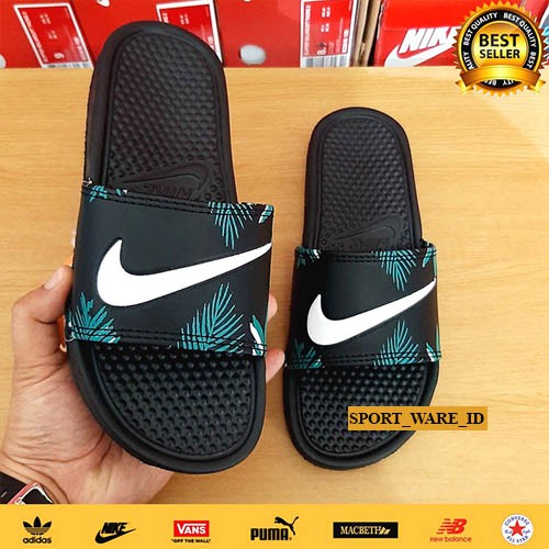 Sandal Slop Pria Wanita Flip Flop-Karet-Import-Black Flower Kelapa-1