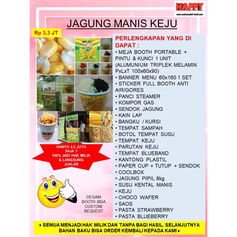 

PAKET USAHA FRANCHISE MAKANAN SWEET CORN JASUKE JAGUNG MANIS ANEKA RASA ENAK GEROBAK BOOTH PORTABLE