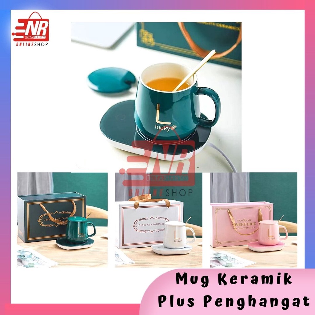 Mug Gelas Keramik / Coffe And Saucer / Gelas Plus Kompor Penghangat