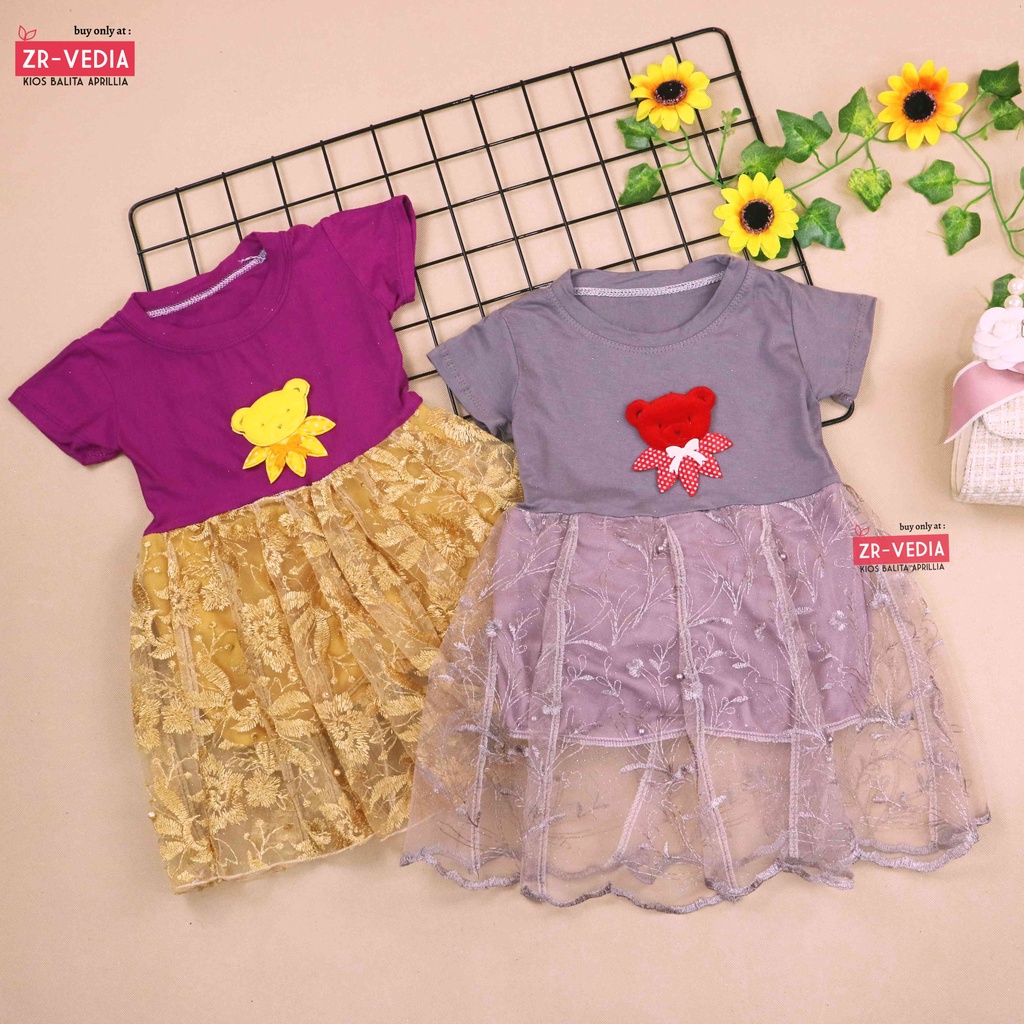 Dress Tsana uk 1-3 Tahun / Gaun Brukat Pesta Cewek Dres Import Brokat Anak Perempuan Lengan Pendek