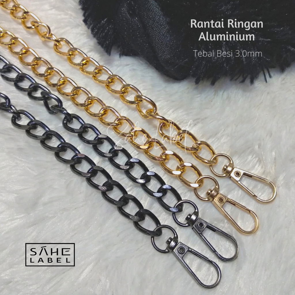 Rantai Tas Ringan Kuat Tebal 3.0 - Rantai Tas Wanita Selempang Strap Bag Black Gold