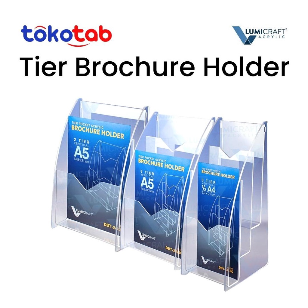 

Tokotab - Acrylic Display Brosur / Brochure Holder LUMICRAFT A5 A6 2 Tier 3 Tier DBT