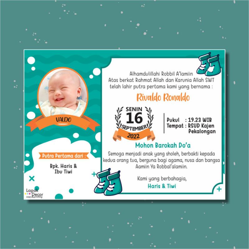 Stiker tasyakuran aqiqah / kartu nama bayi / kartu kelahiran bayi | Stiker, kartu.