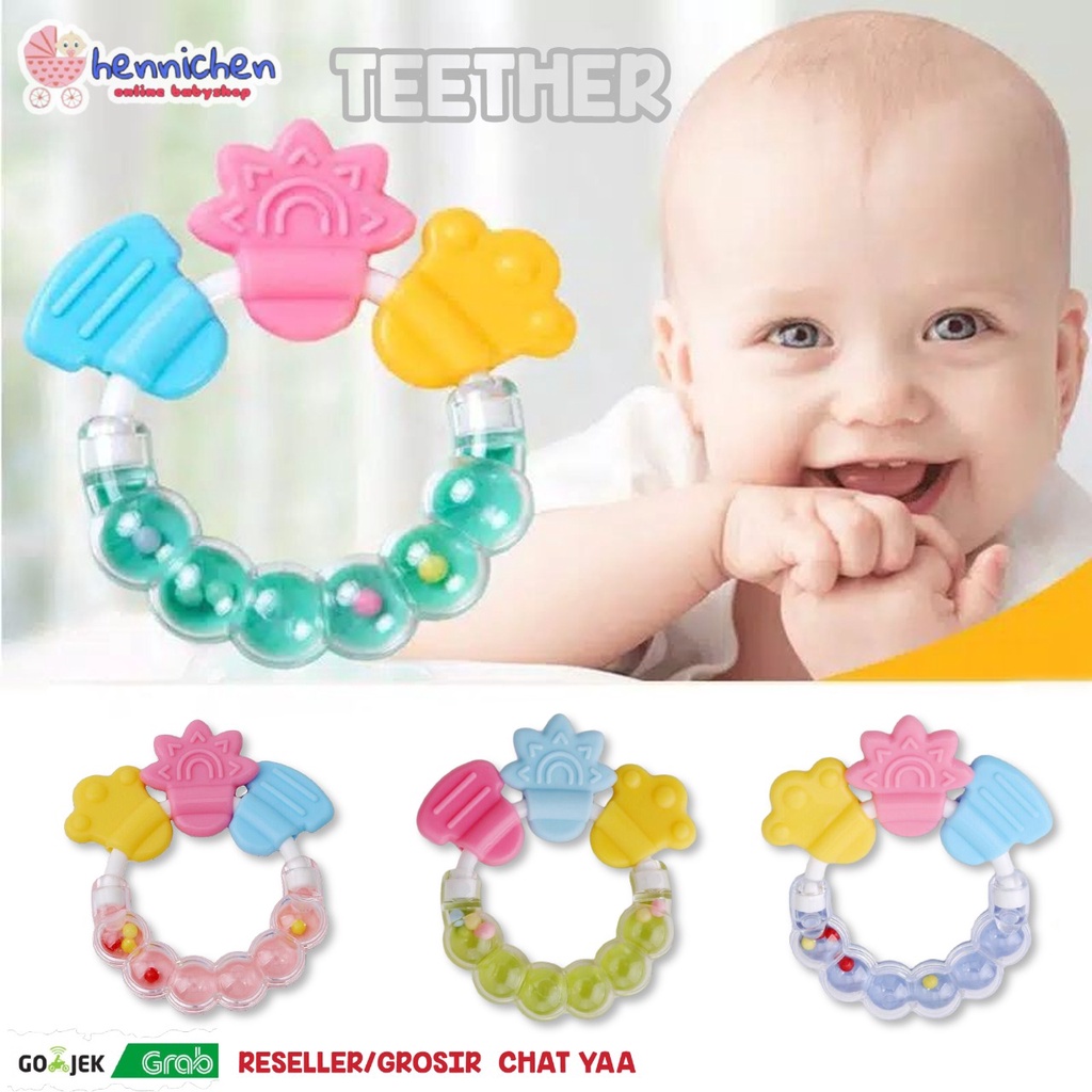 Teether Kerincingan bunyi Genggam bayi dan anak bahan aman motif random