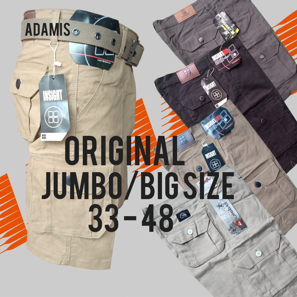 CELANA PENDEK PRIA SUPER JUMBO CARGO BIG SIZE Kargo Kimpul Kempol Doreng Loreng Army Bahan Melar Tactycal Saku Timbul 33-50