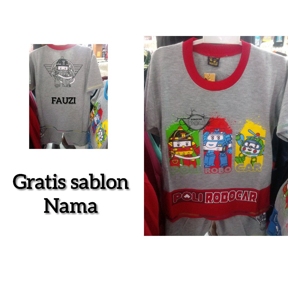 Baju Kaos Setelan Anak Karakter Robot Robocar Poli Gratis Sablon Nama 7