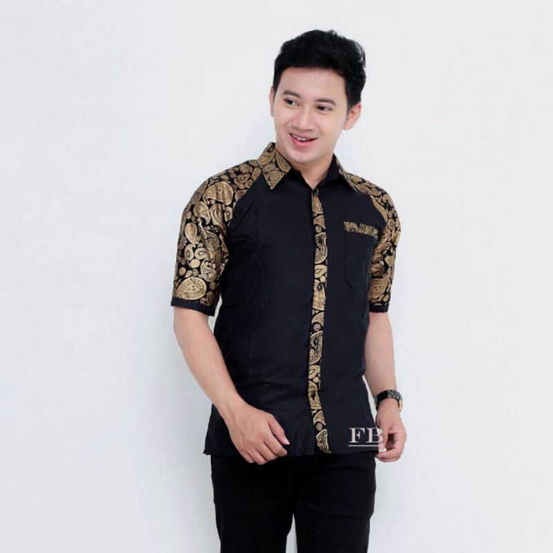 Baju Hem Kemeja Koko Lengan Pendek Pria Dewasa Kombinasi Batik terbaru