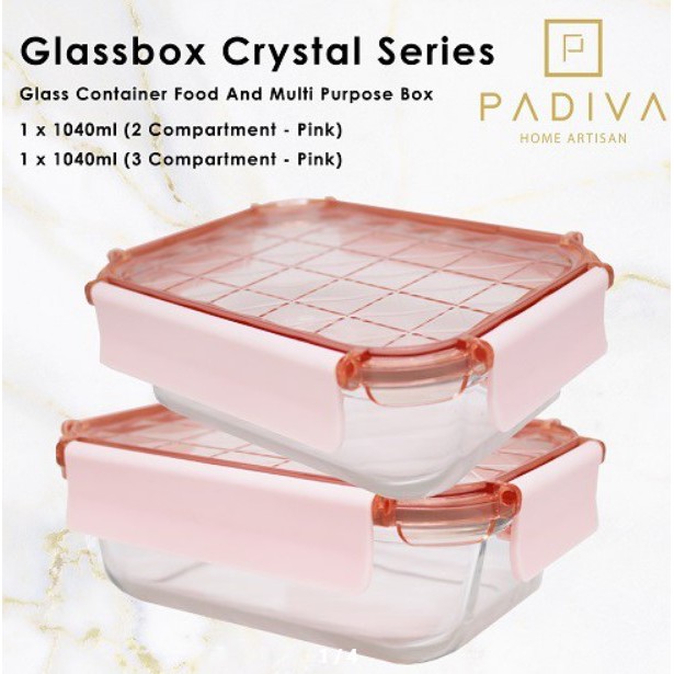 Padiva 1040ml Pink Mix 2+3compartments Crystal Glassbox (GBC1040MP)