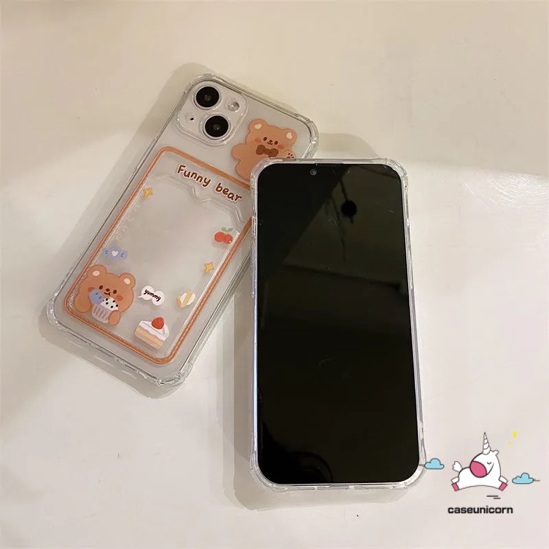 Casing Slot Dompet Anti Jatuh Realme C21Y C25 C35 C31 C30 C25s C25Y C20 C20A C11 C3 Realme 9i 10Pro 5 6i 5i 5s Kartun Beruang Lucu Sweet Bunny Card Holder Soft Cover Casing Shockproof