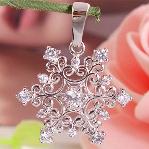 Kalung Rantai Lapis Silver 925 Liontin Snowflake Hias Cubic Zirconia Untuk Wanita