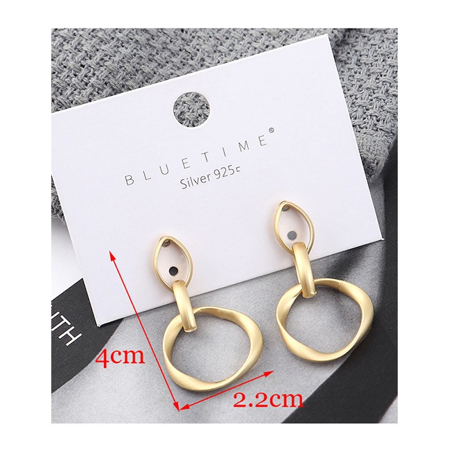 LRC Anting Tusuk Fashion Dumb Gold Plated Gold Small Circle Hollow S925 Silver Needle Earrings Y6278