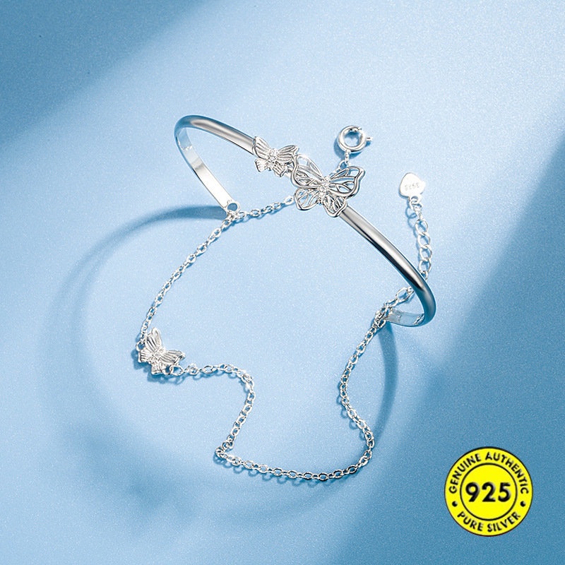 Gelang Wanita Model Butterfly Lapis Ganda Bahan S925 Silver Tahan Air Non Karat U1009