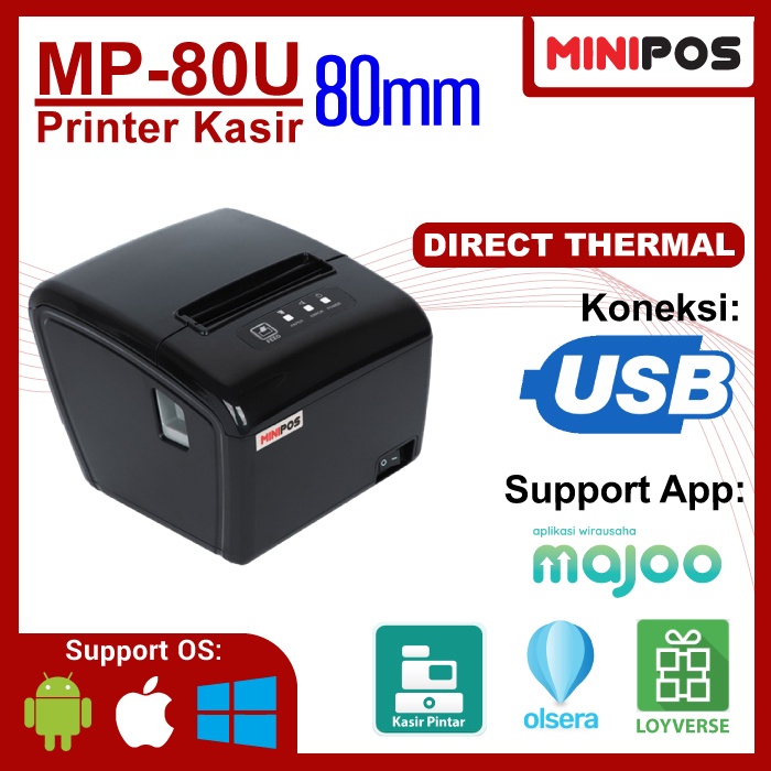 Printer Thermal MINIPOS MP-80U 80mm USB Struk Auto Cutter Kasir Antrian Pujasera Foodcourt Resi Online Murah