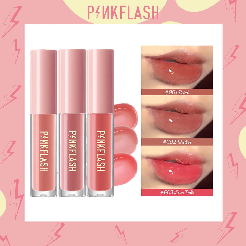 PINKFLASH 3 Pcs Lip Gloss Set High Shine Shimmering VE Moisturising G01 G02 G03