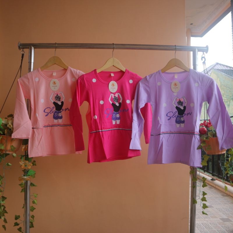 [PREMIUM IMPORT] KAOS ANAK PEREMPUAN MODEL TUNIK MOTIF BARBIE UK 6-12/HIGH