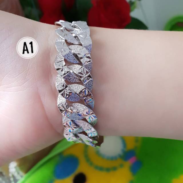 Gelang xuping silver ukir plat besar kait n1703