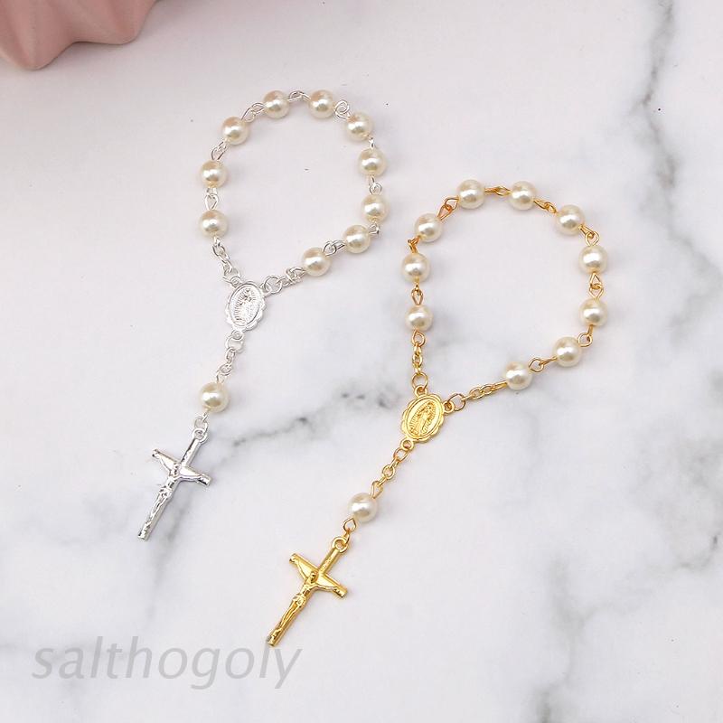 Gelang Rosario Mutiara Imitasi Aksen Salib Untuk Baby Shower / Pesta Pernikahan / Hadiah