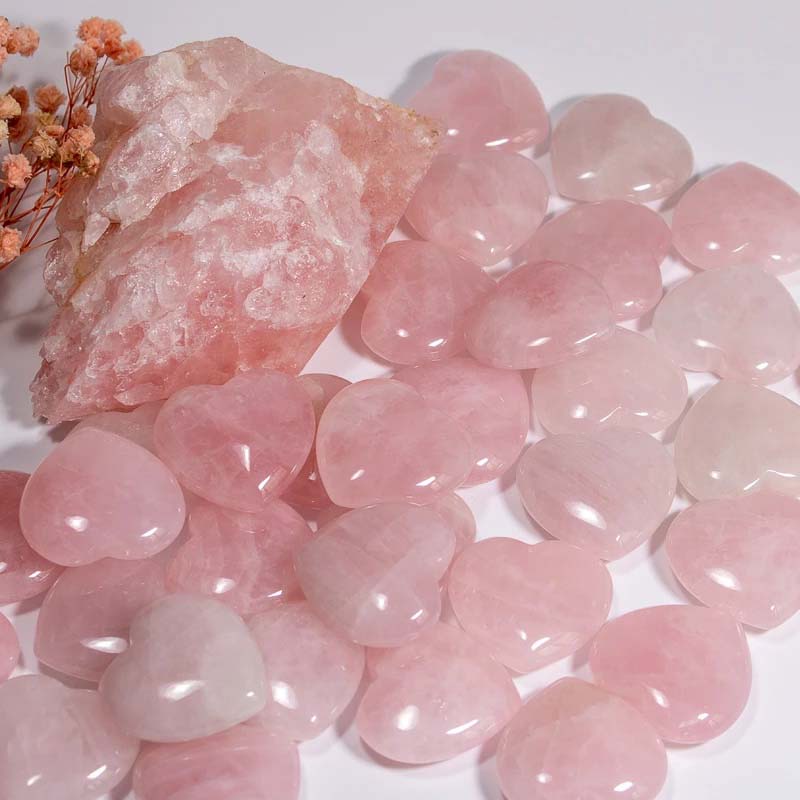 Kerajinan DIY Batu Permata Membuat Perhiasan Dipoles Ukir Berbentuk Hati Batu Penyembuhan Pretty Pink Rose Quartz Crystal