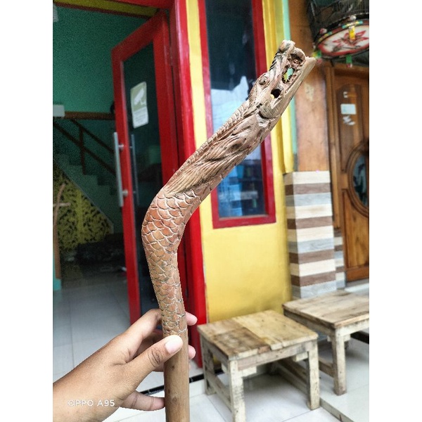 Original tongkat jalan kayu stigi ukir naga Exp Baru