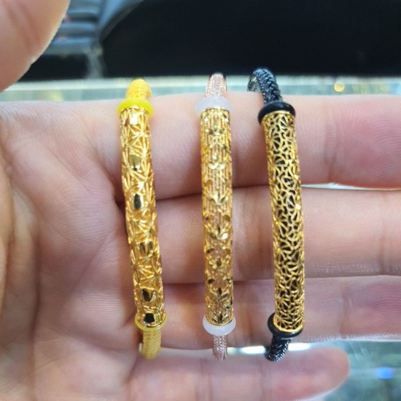 Gelang Charm Bambu Bunga Emas Asli Kadar 700 16K Kuning Mas Motif Ukir Flower Kerawang Krawang BG Su