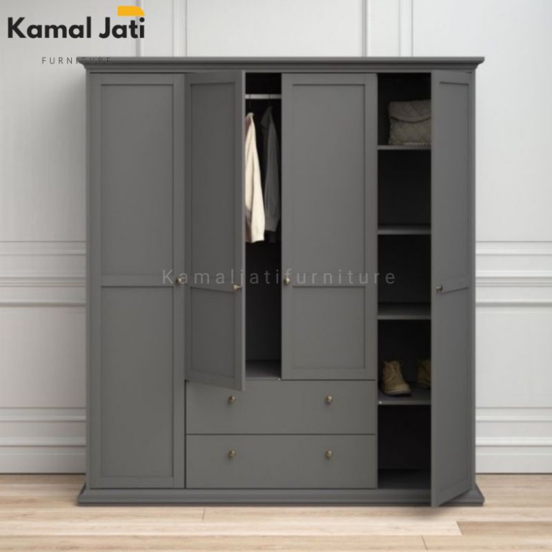 Lemari Pakaian Minimalis Modern Pintu 4 Lemari Baju kayu Jati