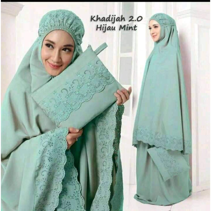 Mukena khadijah pasteleena free tas cantik bordir renda mewah pastelina katun mikro