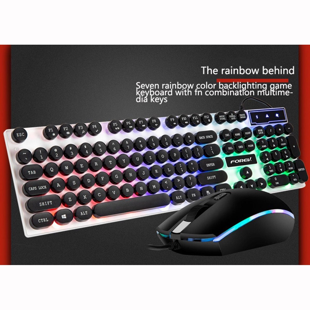 FOREV Gaming Keyboard LED RGB Arabic Letter with Mouse - FV-Q90 - Black