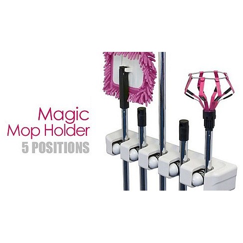 Magic Broom and Mop Holder / Gantungan Sapu dan Kain Pel 5 slot - Gray