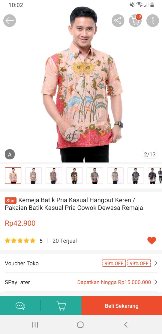 Kemeja Batik Pria Kasual Hangout Keren / Pakaian Batik Kasual Pria Cowok Dewasa Remaja Kekinian