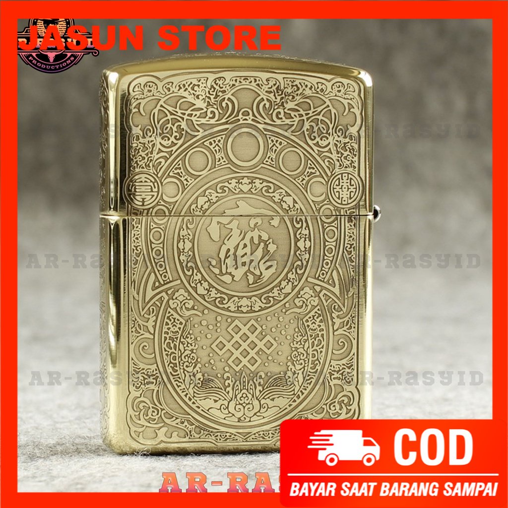 Korek Api Minyak Zippo Gold Ukir Motif Winged Beast 168 3962-5