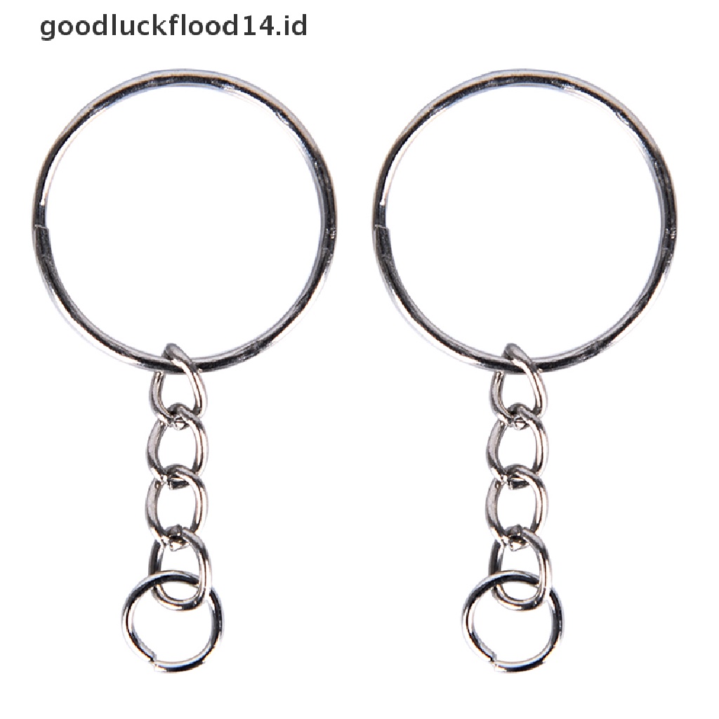 [OOID] Polished Stainless Silver Keyring Keychain Split Ring Short Chain DIY Jewelry ID