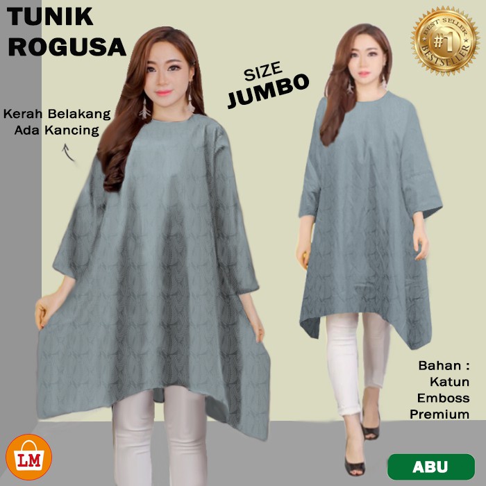 Baju Atasan Tunik Wanita Muslim ROGUSA Bahan Katun Embos Premium TERBARU TERMURAH TERLARIS LMS 27146