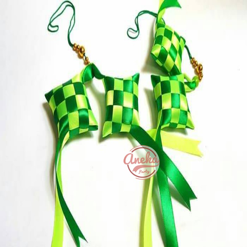 

ketupat pita satin lebaran / hiasan parcel / aksesoris idul fitri ketupat pita satin hiasan gantung
