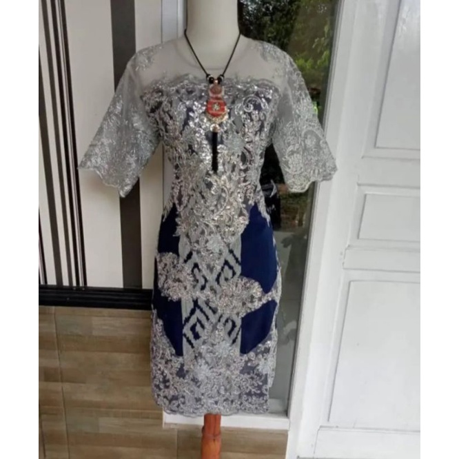 DRESS BROKAT TENUN FASHION TROSO JEPARA, DRESS CASUAL BROKAT TENUN ETNIK JEPARA, DRESS TENUN KOMBINA