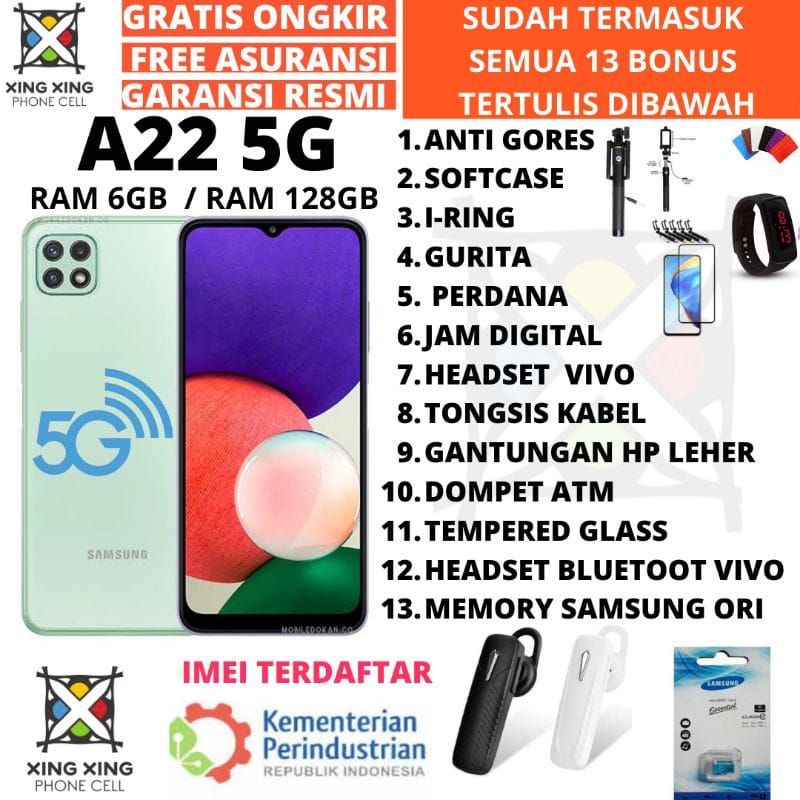 SAMSUNG GALAXY A22 5G 6/128 RAM 8GB ROM 128GB GARANSI RESMI