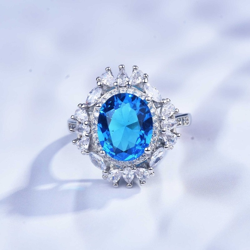 Luxury Full Diamond Blue Topaz Diamond Ring