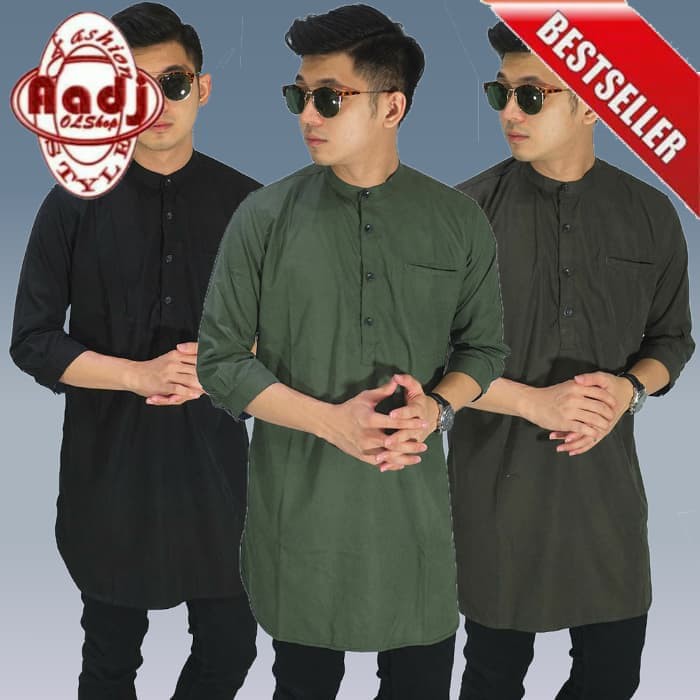 NEW... Baju Kemeja Koko Gamis / Muslim Black Panther Pria - Hitam- L