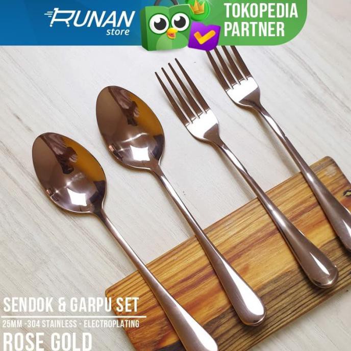 Sendok Garpu Korea Set Warna Rose Gold Sendok Makan Stainless Steel