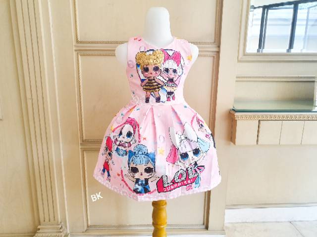 DRESS LOL LED NYALA LAMPU ANAK IMPORT PINK LUCU / GAUN PESTA ULANG TAHUN ANAK