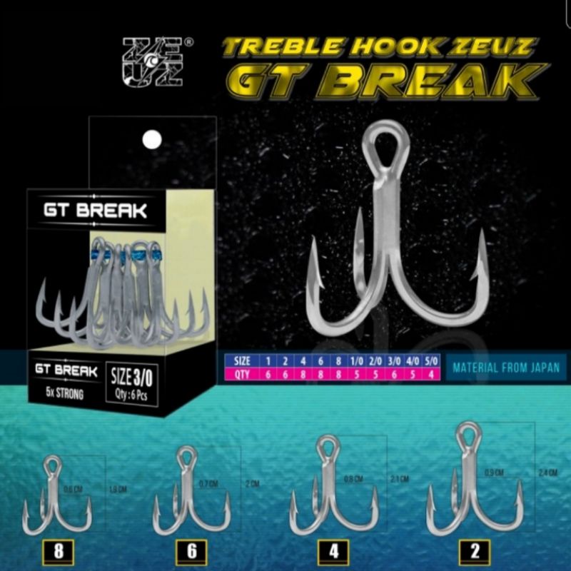 TRIBLE HOOK ZEUS GT BREAK SIZE 2 4 6 8