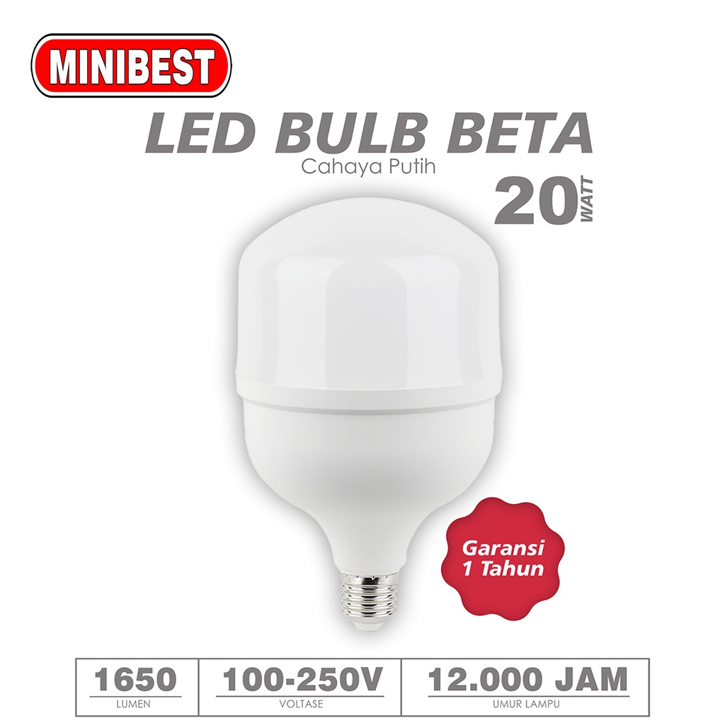 MINIBEST Lampu LED BETA Cahaya Putih, bohlam Bergaransi 1 Tahun 15-20 WATT