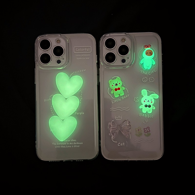 Casing iPhone 13 12 11 Pro MAX X XR XS MAX 7 8 Plus Transparan Motif Hati Dan Hewan Lucu