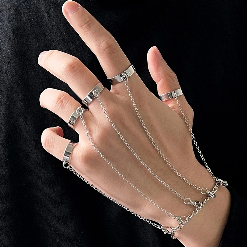 Cincin Jari Model Terbuka Desain Geometri Rumbai Warna Silver Bahan Logam Gaya Punk Untuk Pria Dan Wanita