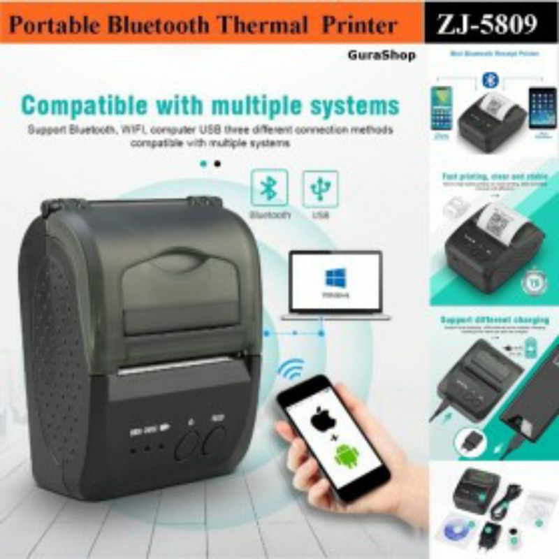 Zjiang Mini Portable Bluetooth Thermal Receipt Printer - 5809 - Black